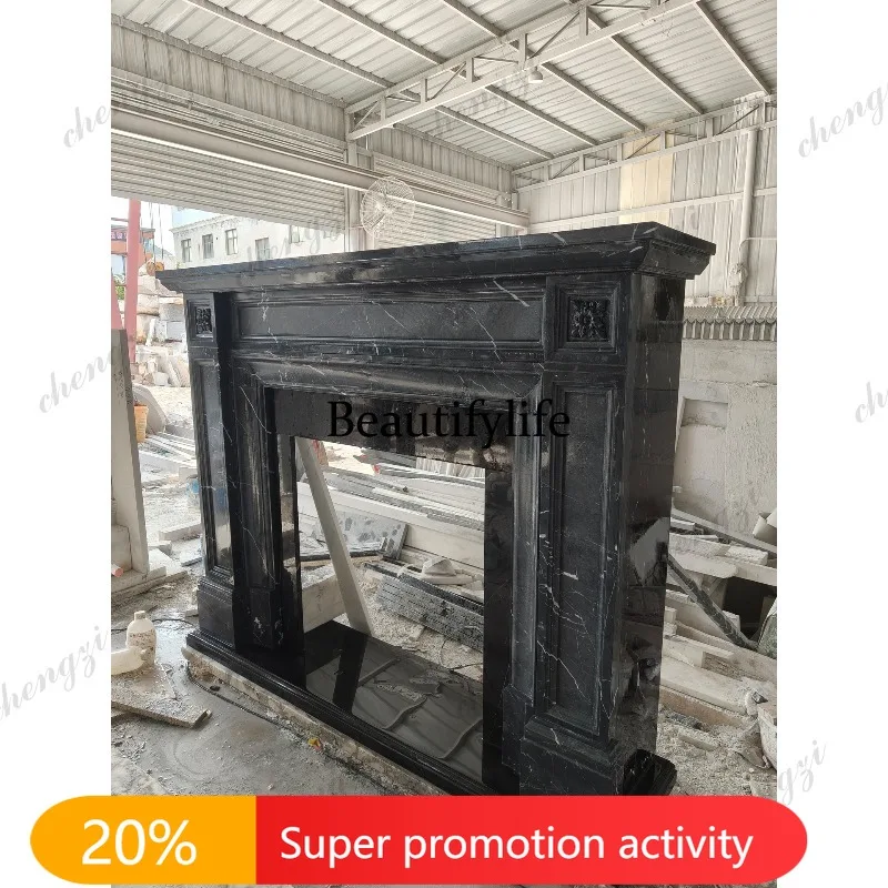 N178 Marble fireplace American modern living room black and white root fireplace black stone carving fireplace