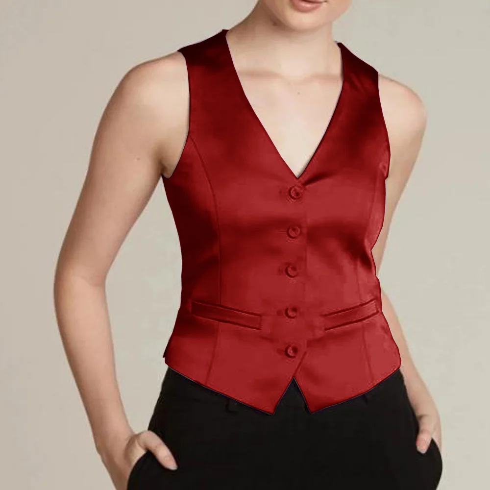 Veste en fibre de satin à col en V pour femme, gilets classiques, haut en émail à simple boutonnage, nouveau en combiné, mode