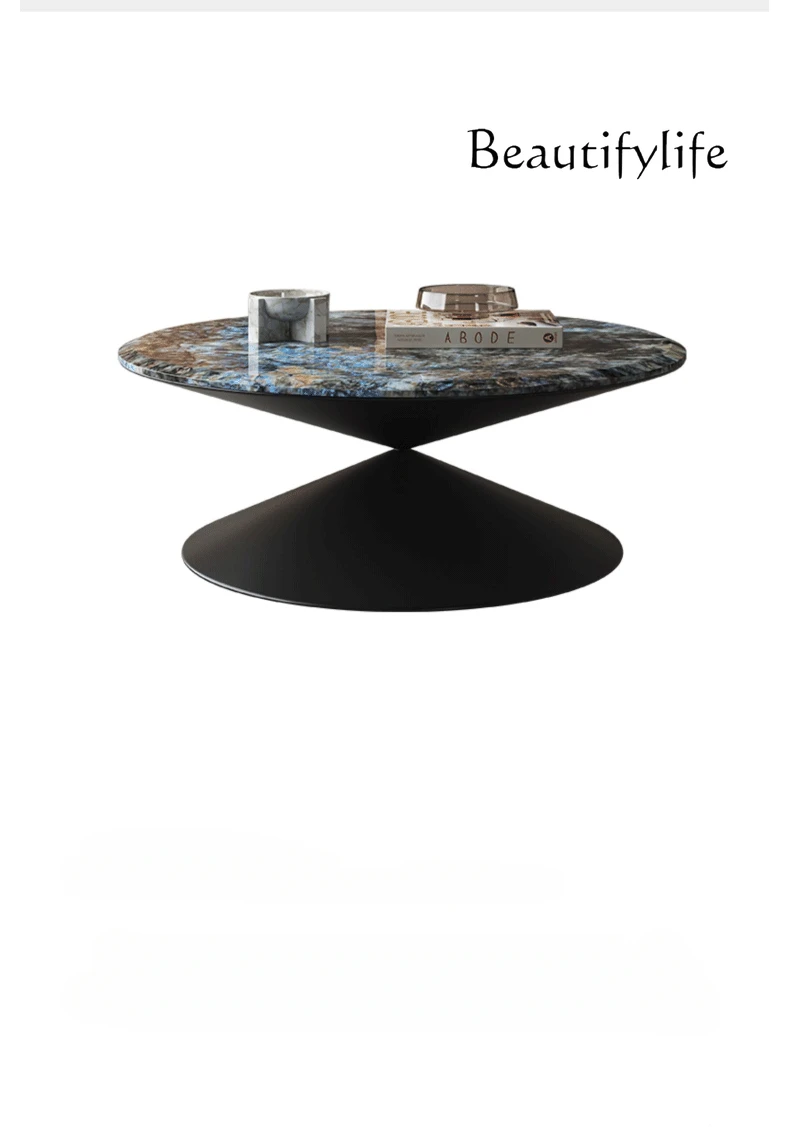 

Italian Minimalist Natural Luxury Stone Living Room Light Luxury Designer Creative Marble round Moon Lake Tea Table