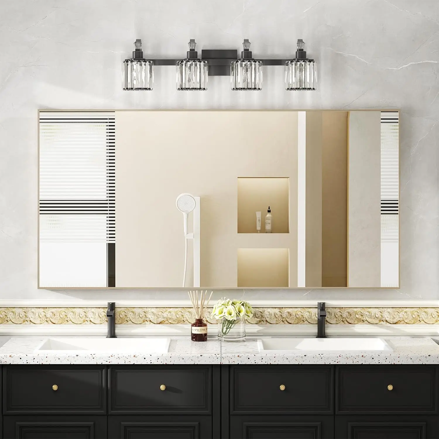 Хрустальный матовый черный светильник для туалетного столика в ванной комнате, 4-светный современный светильник для туалетного столика в ванной комнате, настенное освещение для ванны, основание E26