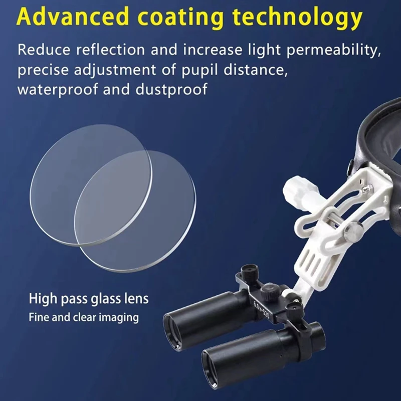 Imagem -04 - Lupa Binocular Dental Kepler Headband Ajustável Lupar Farol Médico Farol do Dentista Caixa do Metal 5w 5x 6x