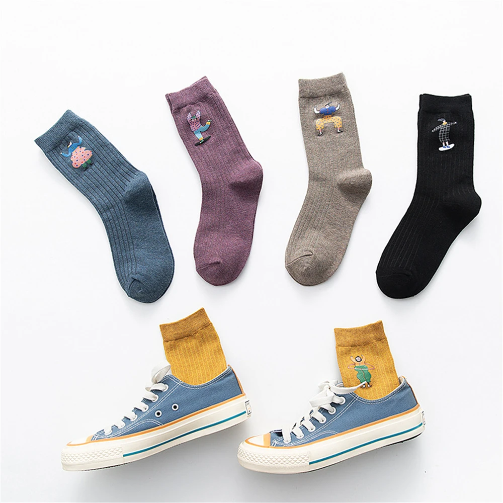 5 Pairs Women's Fashion Pretty Thermoprint Socks Girls Leisure Hot Stamping Soft Cotton Funny Cute Sokken Sale