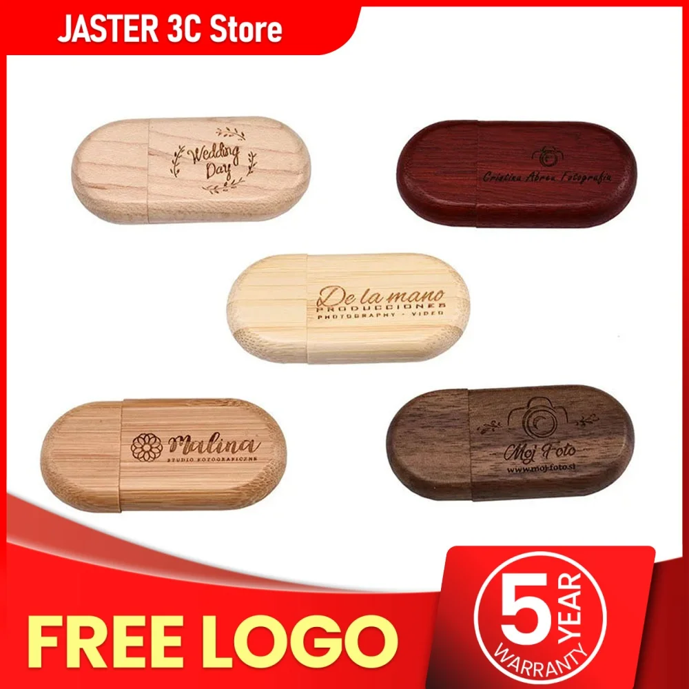 

JASTER USB Flash Drive 1PCS Free Custom Logo Wooden+Box Pendrive 4GB 8GB 16GB 32GB 64GB U Disk Memory Stick Wedding Gift