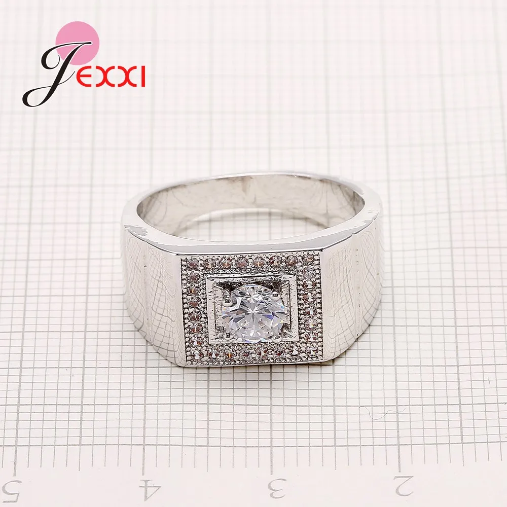 Stamp Silver Color Jewelry Rings Women Men Zircon Rhinestone Engagement Anniversary Gifts