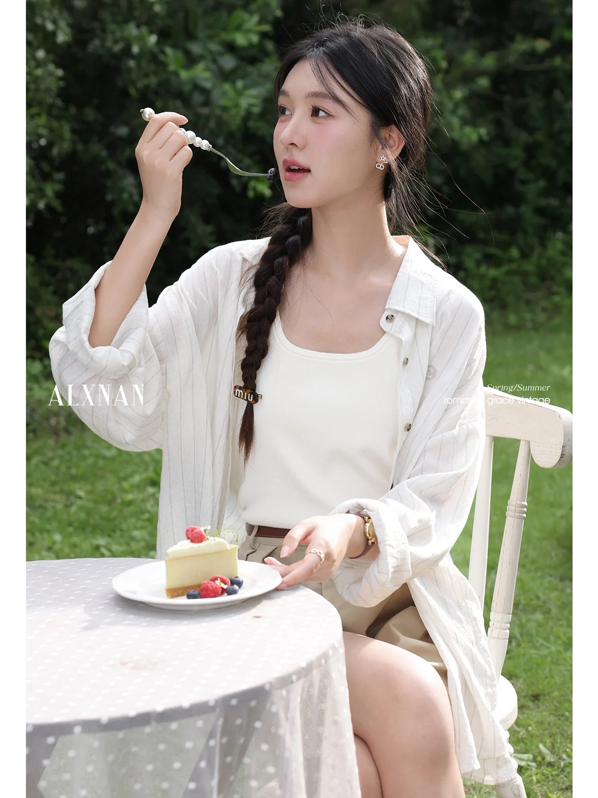 ALXNAN Gestreept overhemd Casual zonnebrandcrème Casual blouses met lange mouwen 2025, zomer, elegant, losvallend vakantie dameskleding L56567