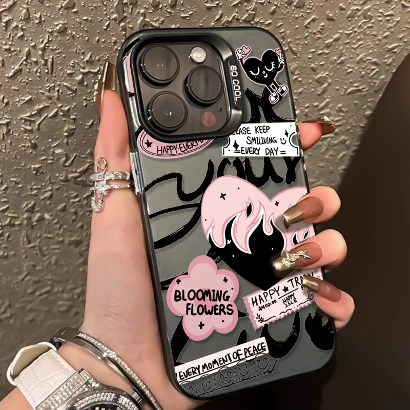 

Pink Love Letter Graffiti Phone Case For iPhone 11 13 12 15 14 16 Pro Max XS XR X 7 8 Plus SE 16e Shockproof Bumper Back Cover