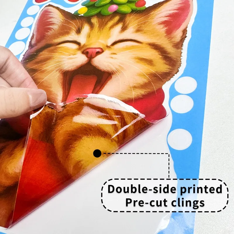 Christmas Sticker Cartoon Cat Double-sided Printed Static Window Sticker Family Refrigerator Wall Door Decorative Sticker