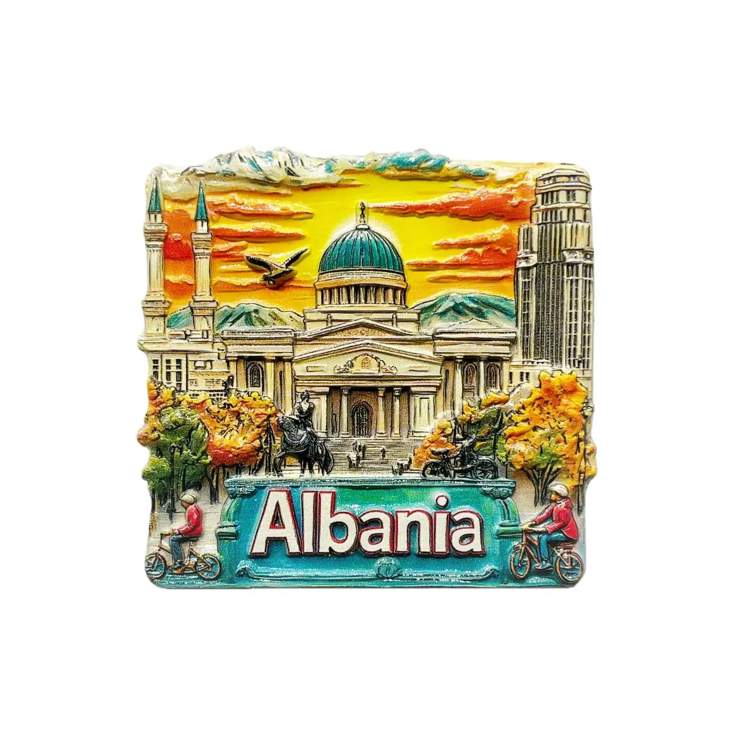 Albania's Capital, Tirana, Tourist Souvenir Creative Dusk Landmark Scenery Decoration Magnetic Refrigerator Magnet