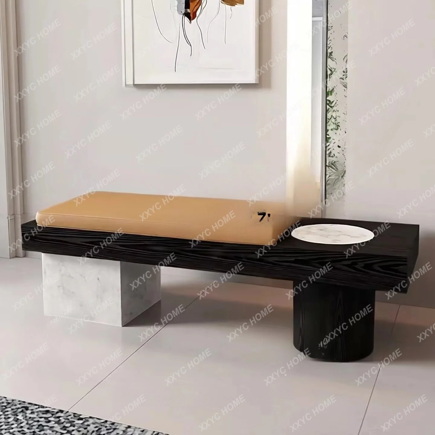 Simple light luxury wooden living room sofa stool model room bedroom bedside stool project elevator entrance leisure bench