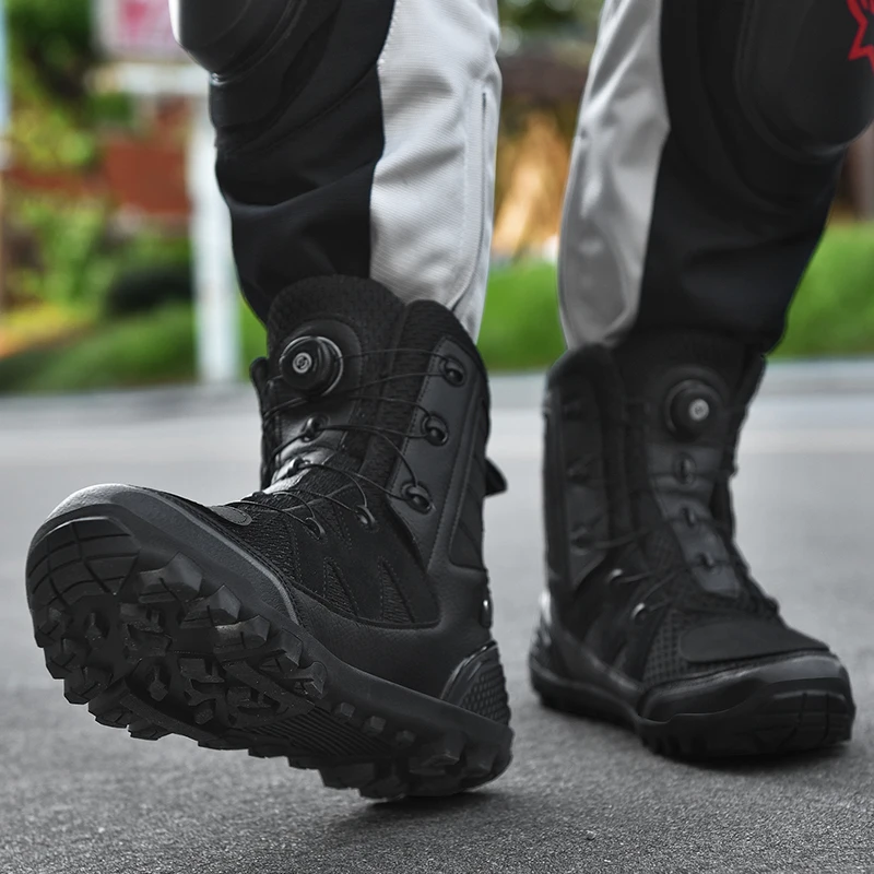 Motorcycle Boots Men Moto Riding Boots Four Seasons Breathable Motorcycle Shoes Motorbike Chopper Cruiser Touring Ankle Shoes