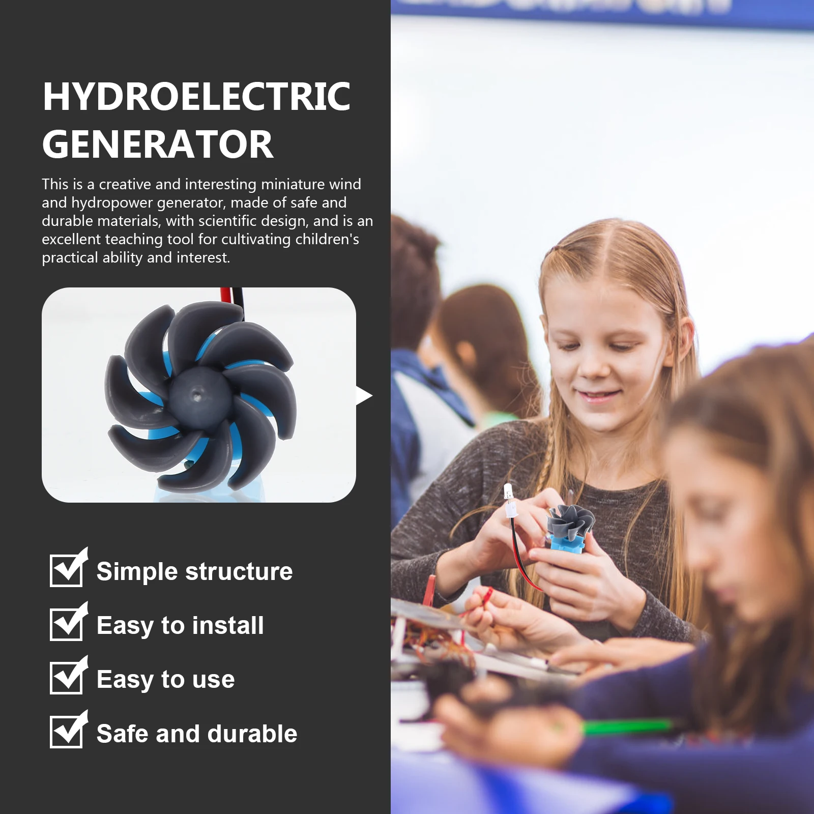 

1 set 1 Set Small Water Power Generator Wind Teaching Mini Electricity Kit For Student Experiment Connector