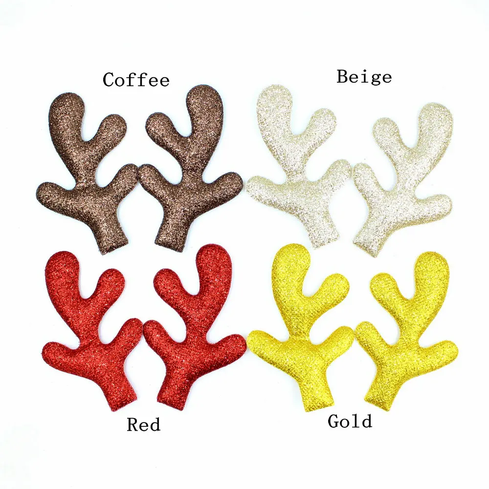 50pcs/lot Glitter Reindeer Antlers Gold Silver Red Fawn fabric W/ Sponge Padded Buckhorn applique for Christmas decor,Craft DIY