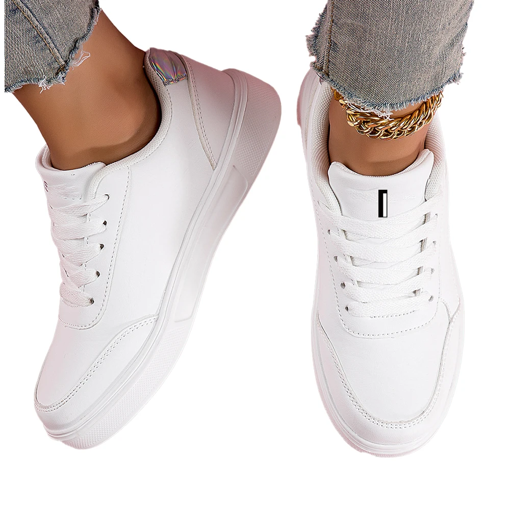 Women Sports White Shoes Platform Casual Running Flats Comfortable Non-slip Lightweight Lace Up Sneakers Fashion Leather