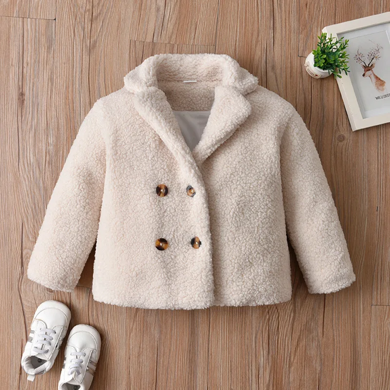 

Girls Coat Jacket Cotton Outwear Overcoat 2022 Buttons Warm Thicken Plus Velvet Winter Breathable Children's Clothing