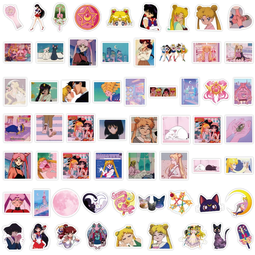 Stiker grafiti Anime Sailor Moon, 10/30/60 buah stiker estetika kartun untuk helm Notebook Laptop ponsel anak perempuan lucu stiker hadiah