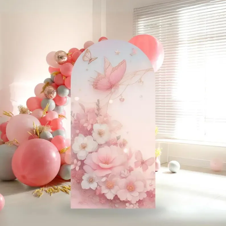 Mehofond Spring Pink Flower Arch Backdrop Butterfly Theme Wedding Princess Birthday Party Chiara Photo 2-sided Decor Background