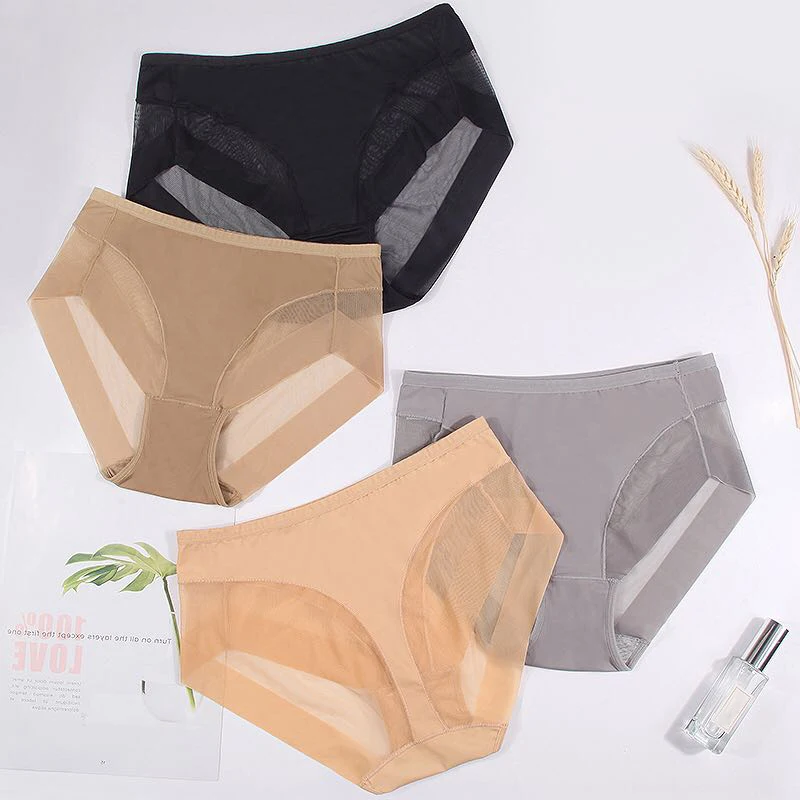 3PCS/SET Womens Slimming Panties Mid-Rise Tummy Control Briefs Hollow Out See-Through Underwear Female Sexy Underpants