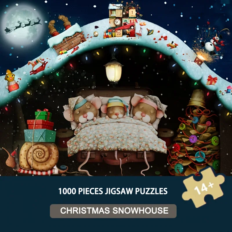 

1000pcs Christmas Snowhouse Jigsaw Puzzle 70x50cm Winter Village Wall Art for Adults Premium Paper Holiday Home Decor Gift