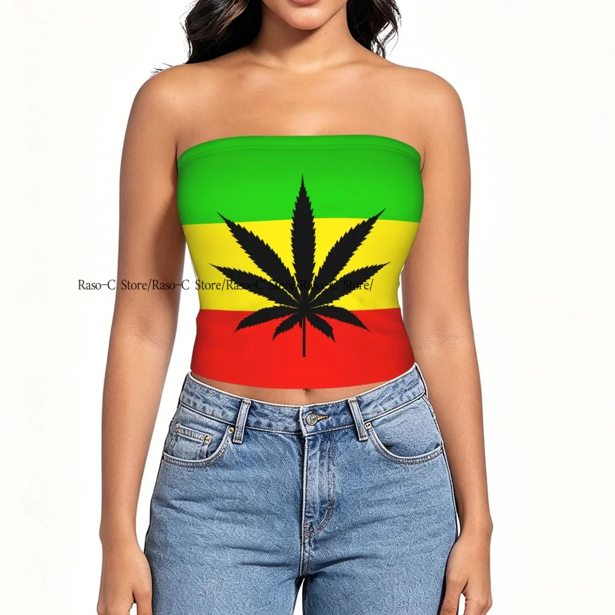 Women strapless blouses sleeveless Rasta Flag With Leaf halter-neck sexy short-sleeved blouses
