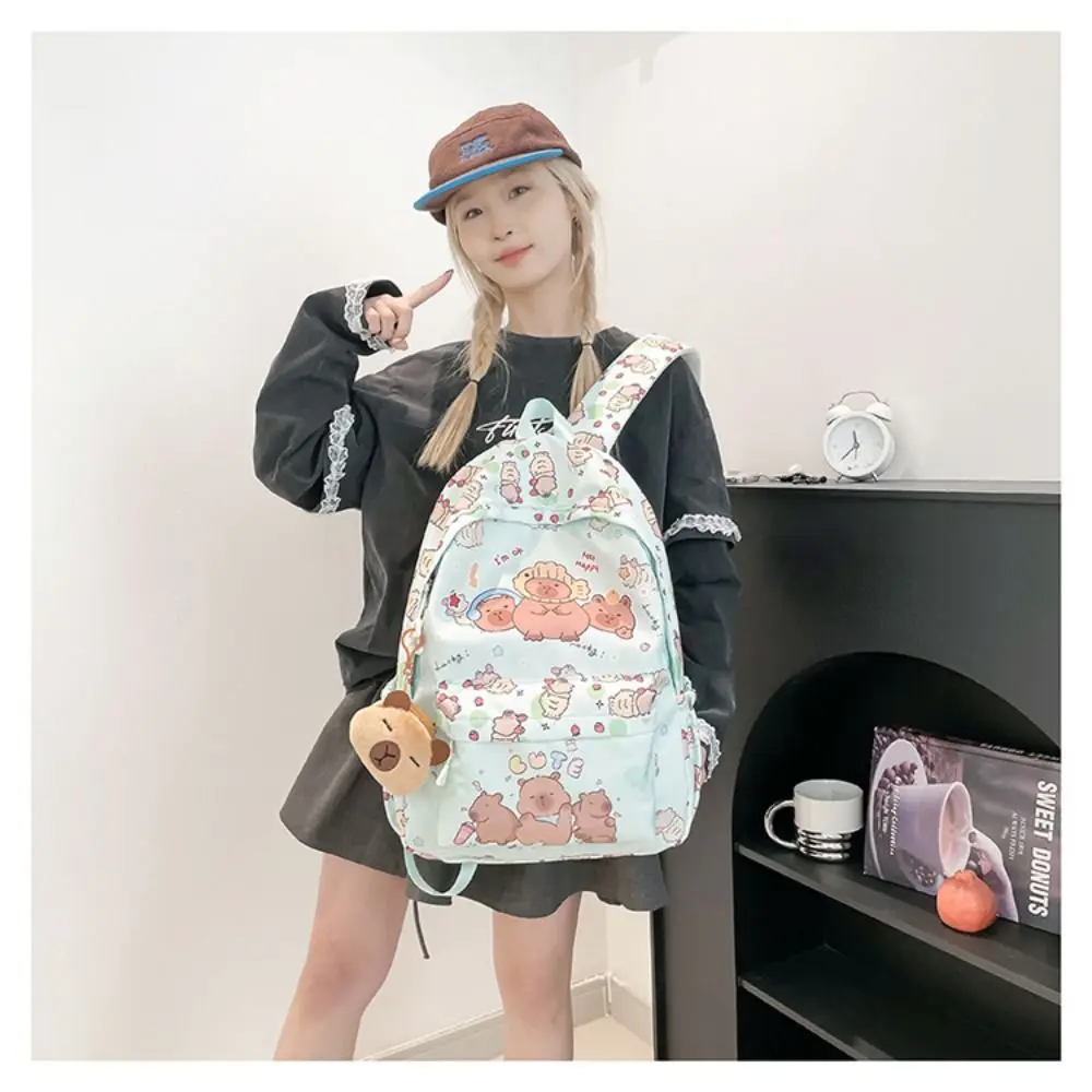 Cute Large Capacity Capybara Backpack Canvas Breathable Students Schoolbag Cartoon Ultra-light Book Bag Gifts