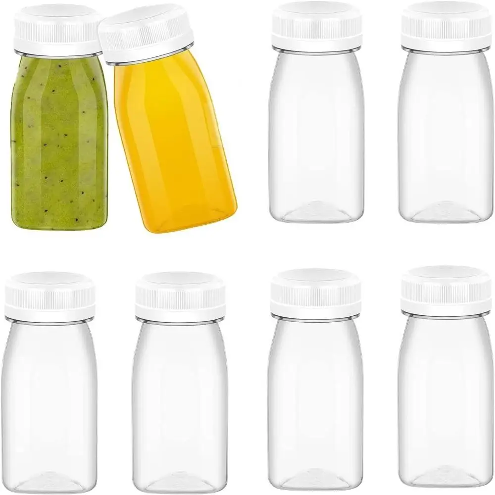 4 Pcs Plastic Juice Bottles New 120ML Transparent Clear Drink Containers Reusable Tamper Proof Lids Split Beverage Bottle Juice