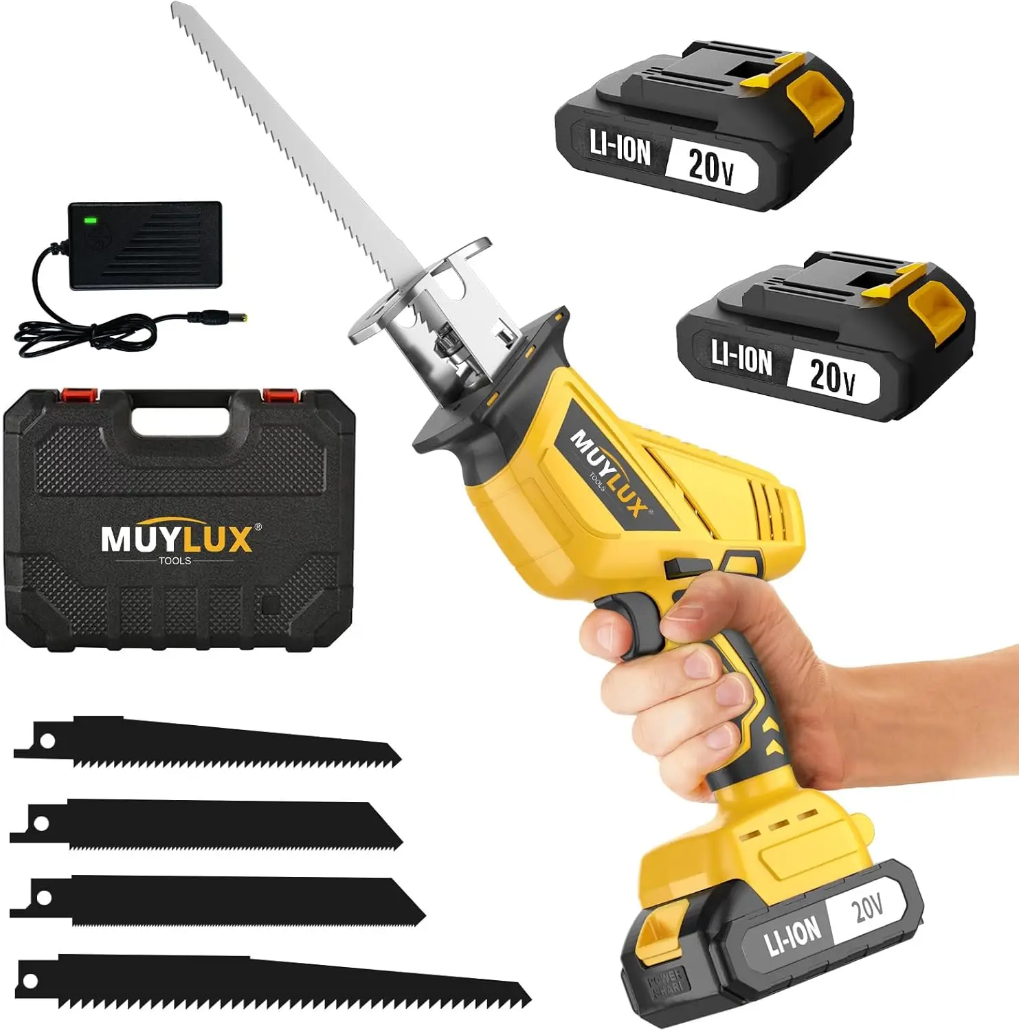 

20V Cordless Reciprocating Saw with 2 Batteries, Variable Speed, Tool-Free Blade Change for Wood Metal PVC Cutting