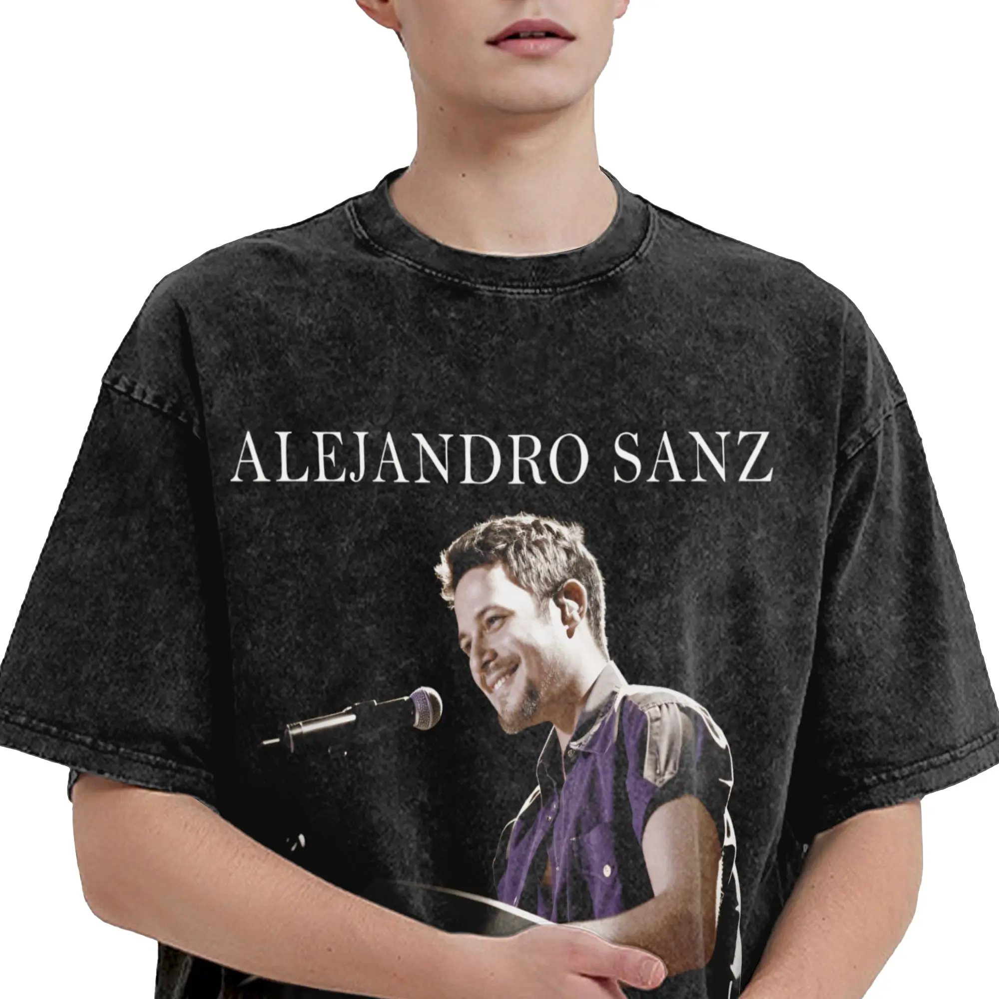 Harajuku Washed Shirt Alejandro Sanz Spanish singer 2026 Tour Merch Vintage T-Shirts Harajuku Streetwear Short Sleeve Tees