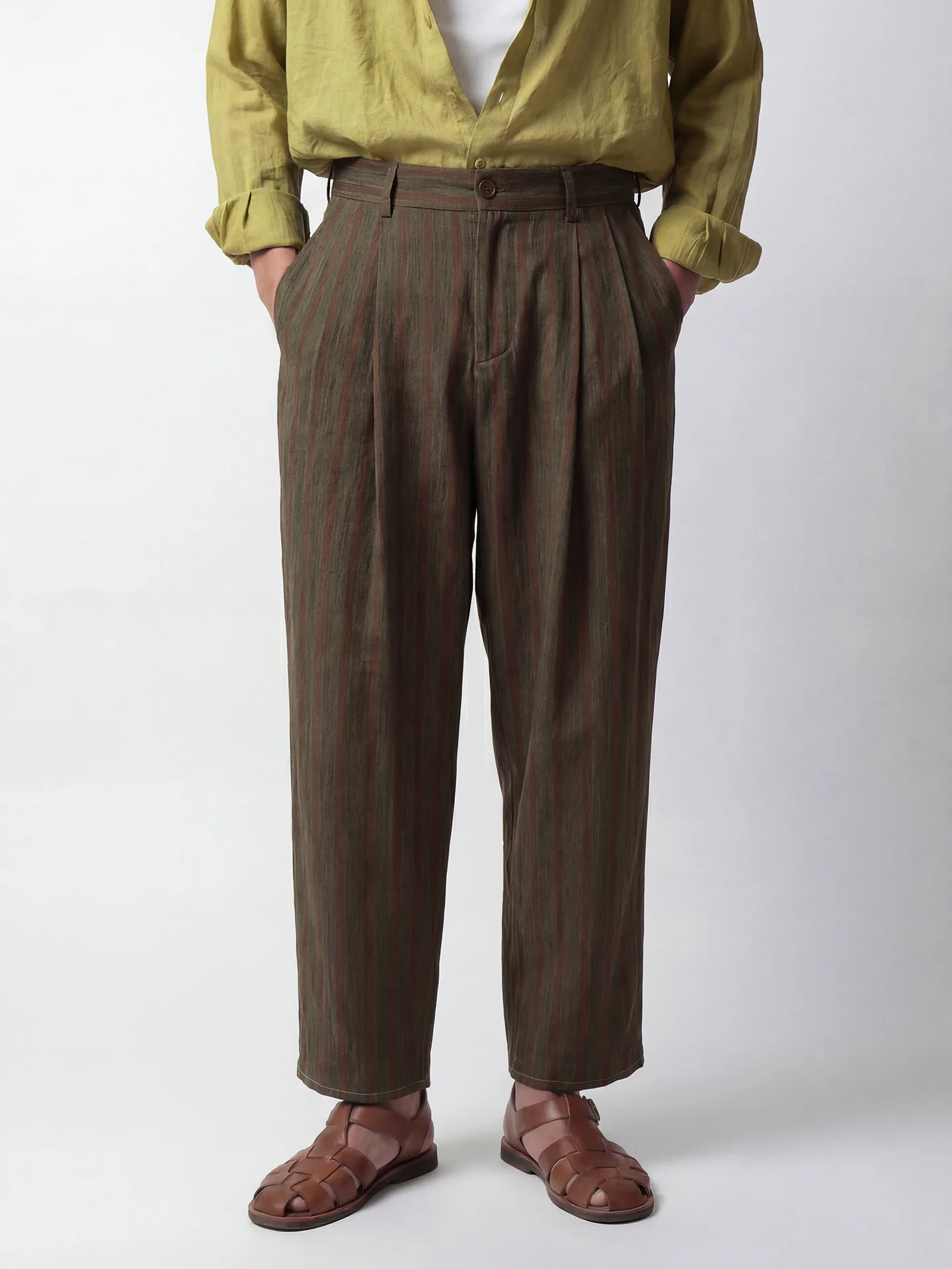 

Soarin Retro Men's Casual High Waist Wide Leg Pants Vertical Stripes Loose Fit Breathable Comfortable Cotton Linen Blend