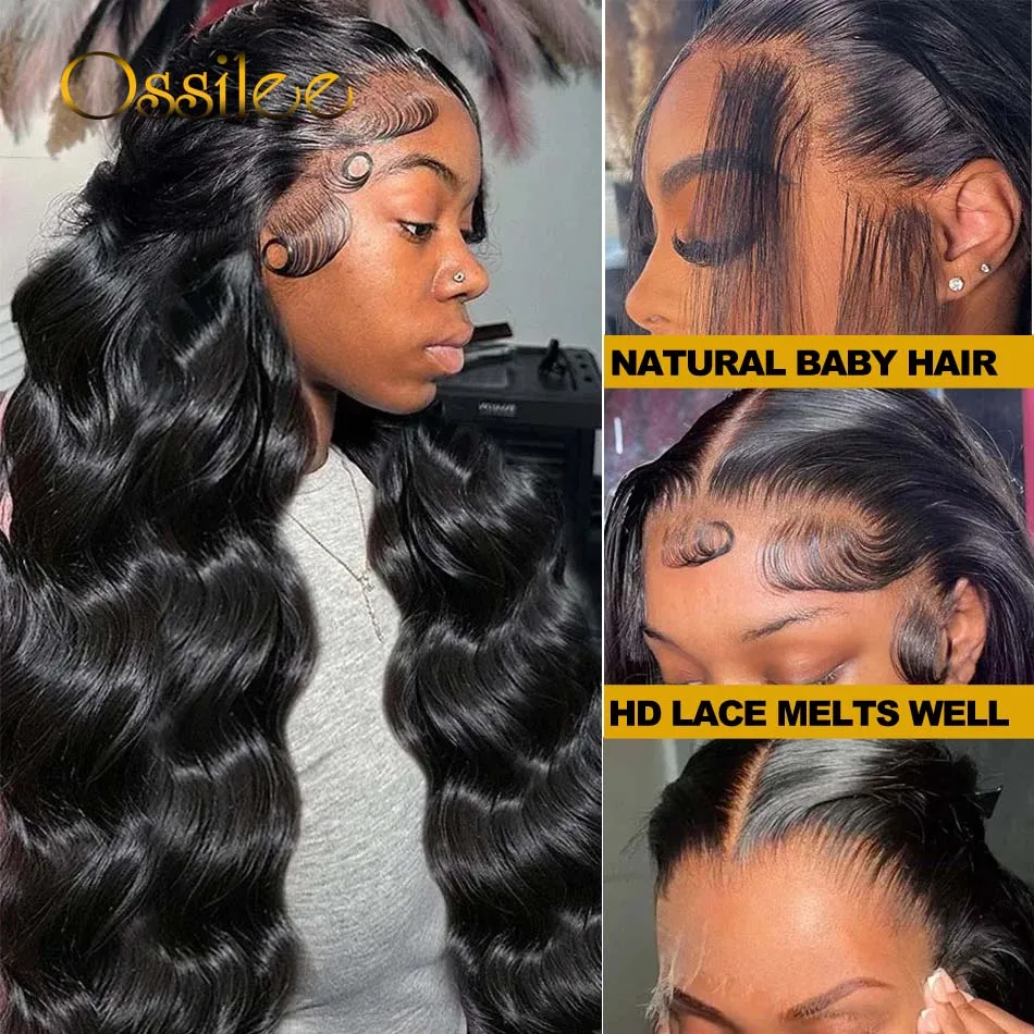 Ossilee-Brazilian Body Wave Perucas de Cabelo Humano para Mulheres, 13x6 HD Lace Frontal Wig, Pré Arrancado