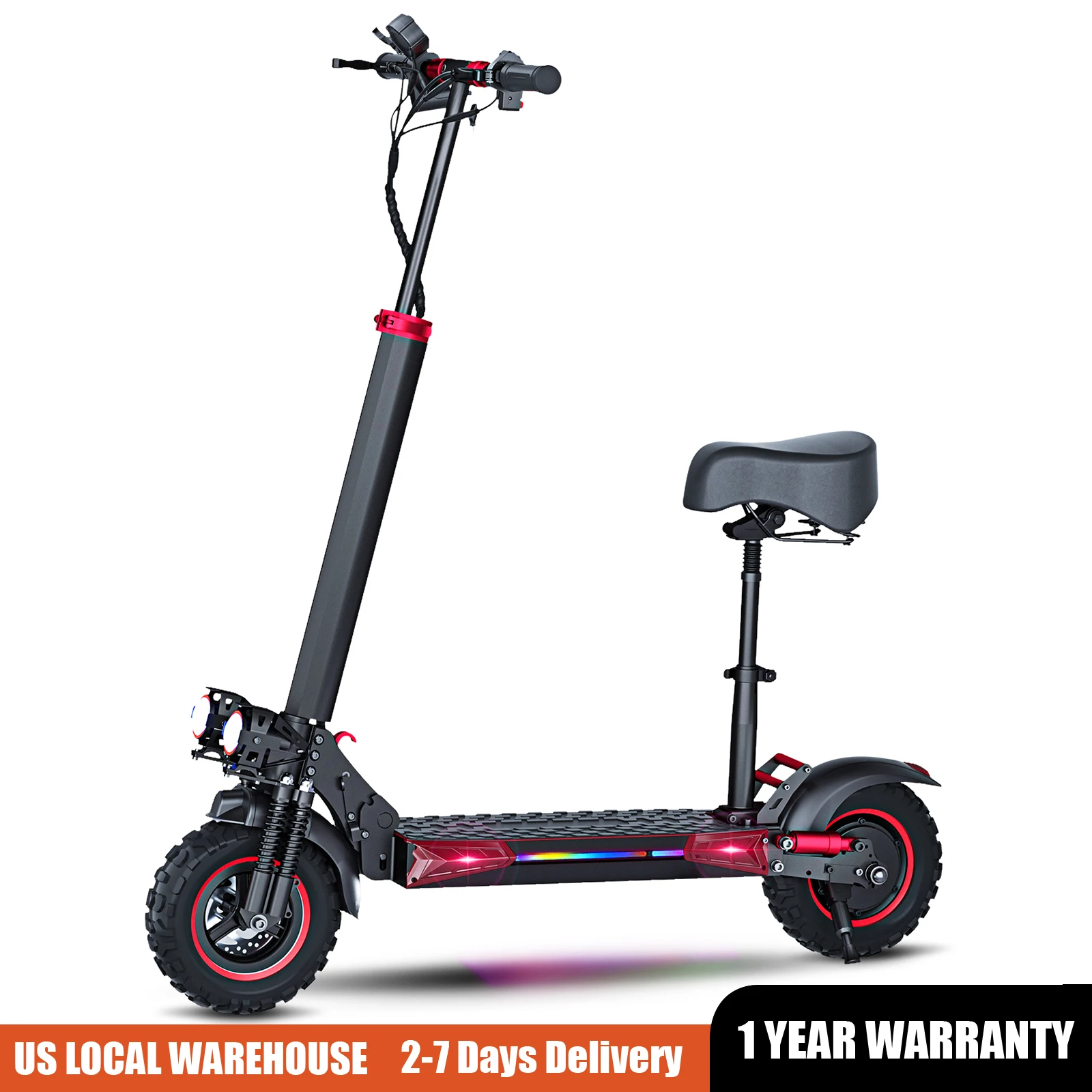 

1200W Electric Scooter with Seat for Heavy Adult, Max 35miles Range, 11'' Off-road Tires, Fast E-scooter for Commuting