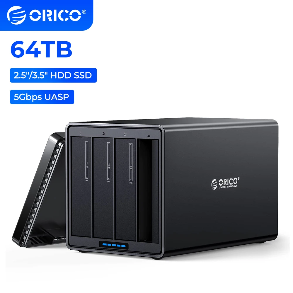 ORICO 3.5 인치 HDD 하드 드라이브 인클로저, SATA HDD SSD 지지대, 4x16TB 스토리지, NS400, 3.5 인치, 2.5 인치