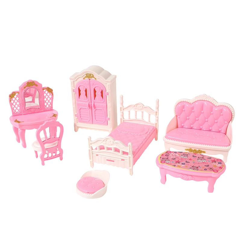 Bonito Pink Miniature Móveis, Dollhouse, Quarto, Cozinha, Banheiro, Sala de estar, Suprimentos, Acessórios