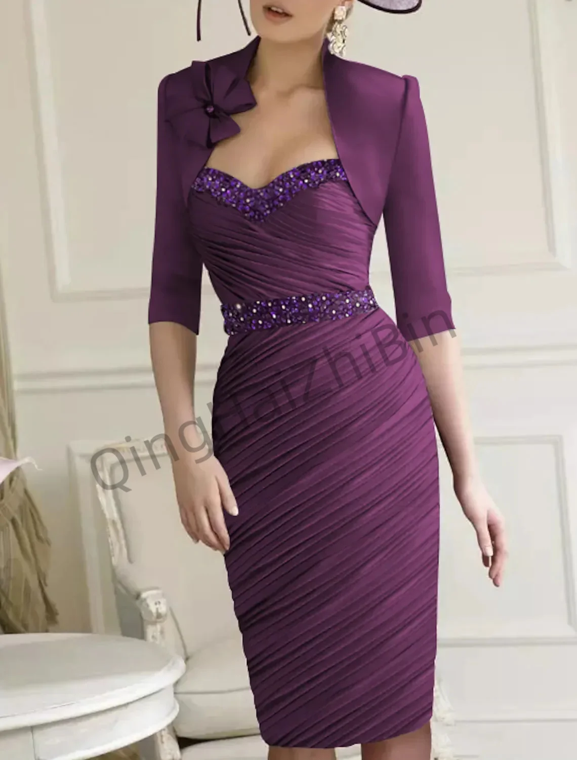 Customized 2 Pieces Elegant Mother of the Bride Dresses with Jacket Rhinestones Mermaid Wedding Guest Party Groom Dress 2026