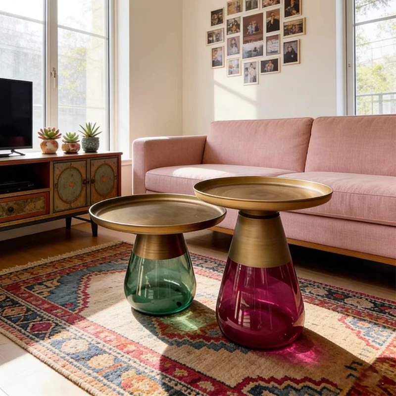 Modern designer round glass coffee table Nordic style home furniture metal base center side table simple interior decoration