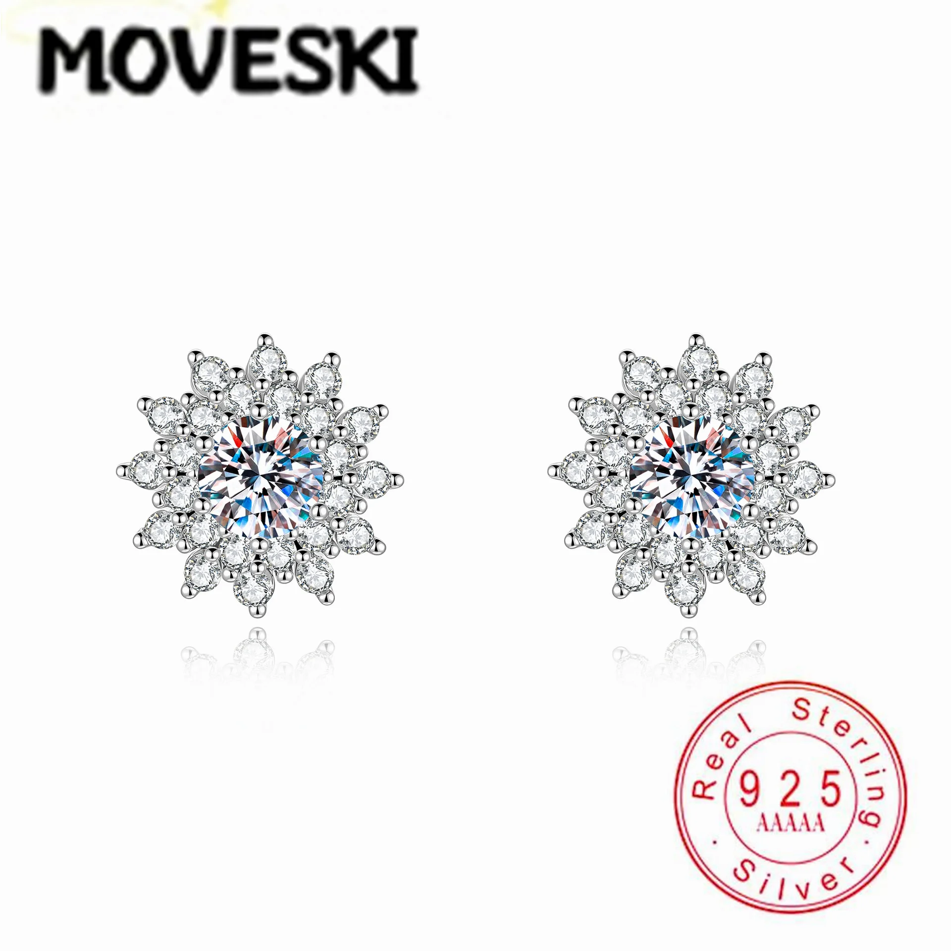

Серьги-гвоздики из стерлингового серебра 925 пробы с муассанитом в форме подсолнуха, цвет D, чистота VVS1, ювелирные изделия с цветочным дизайном, изысканный подарок для женщин