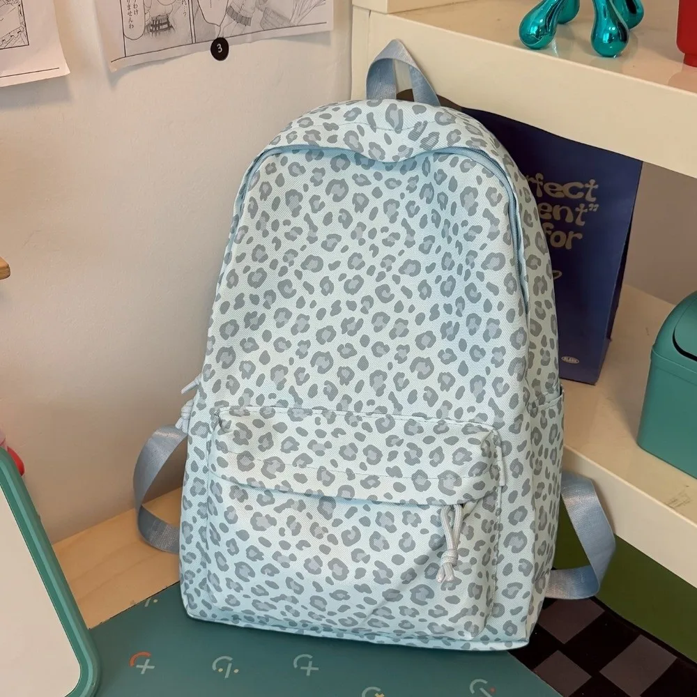 Casual Leopard Print Women Backpack Lightweight Design Nylon Material School Bag Unique Style Casual Daypack Daily Commute