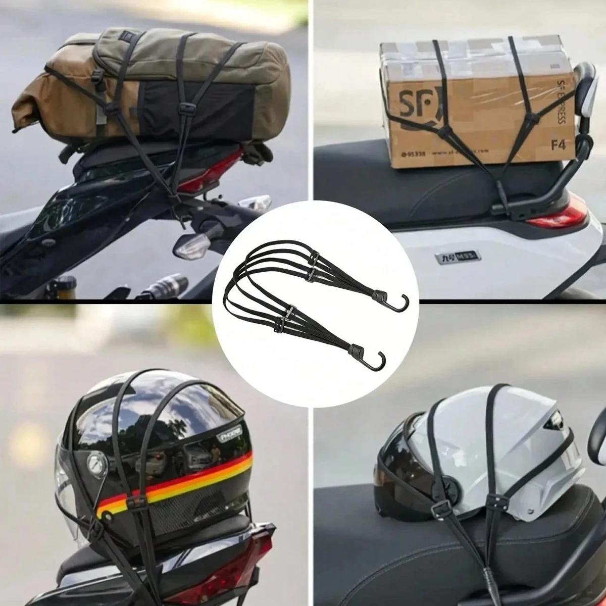 Motorrad Elastisches Gepäcknetz Aufbewahrungstasche Helm Gepäck Befestigungsriemen Haken Organizer Moto Rücksitz Gepäcknetz Zubehör – Detail 4