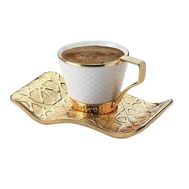 Luxury Gold Silver Turkish Greek Bohemian Moroccan Coffee Cup Set for Six Person Arabic Coffee Mugs Made in Turkey for Gift