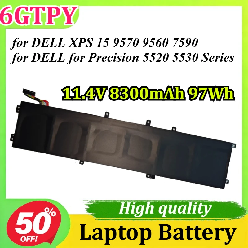 6GTPY 11.4V 8300mAh 97Wh Laptop Battery for DELL XPS 15 9570 9560 7590 for DELL for Precision 5520 5530 Series Notebook