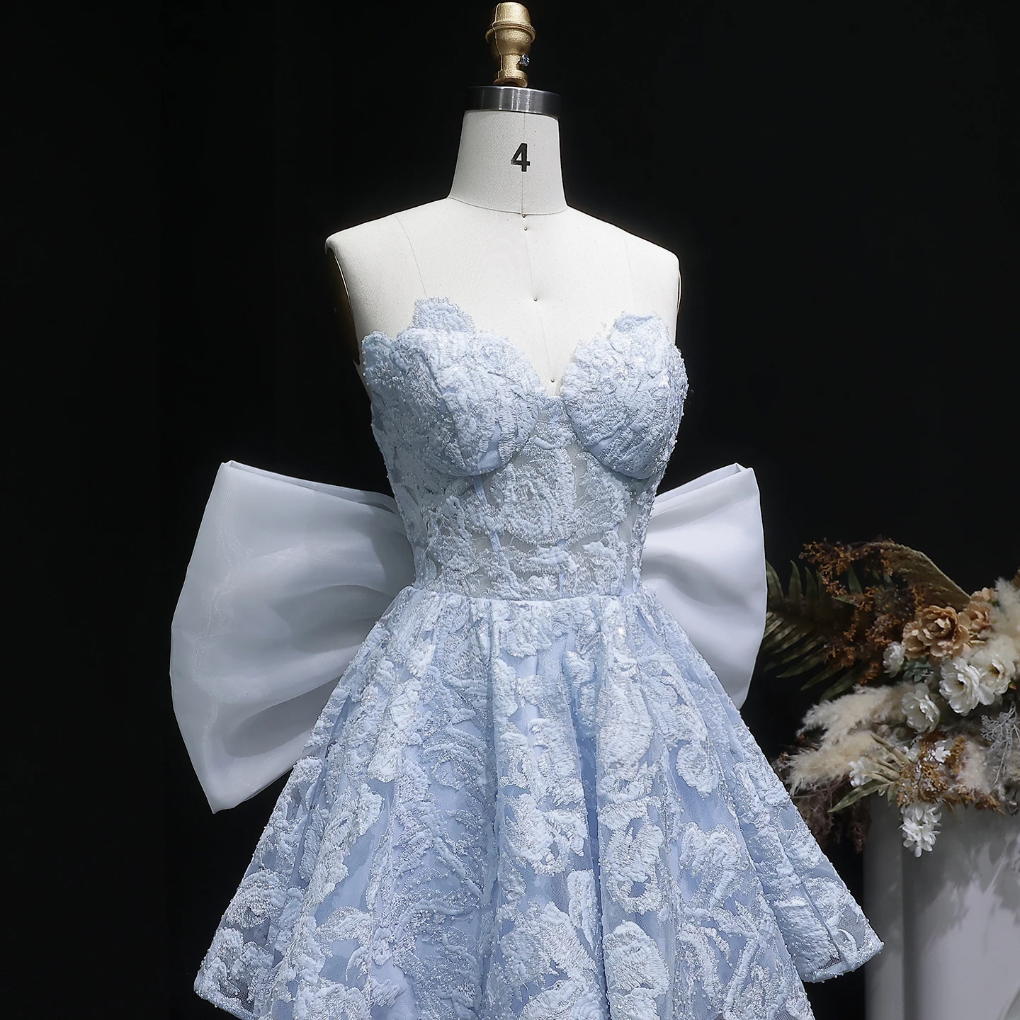 Sharon Said Blaues Sweetheart-Perlenkleid mit großer Schleife, Dubai Sexy Cocktail-Abschlussballkleid RM138 Maßanfertigung – Detail 7