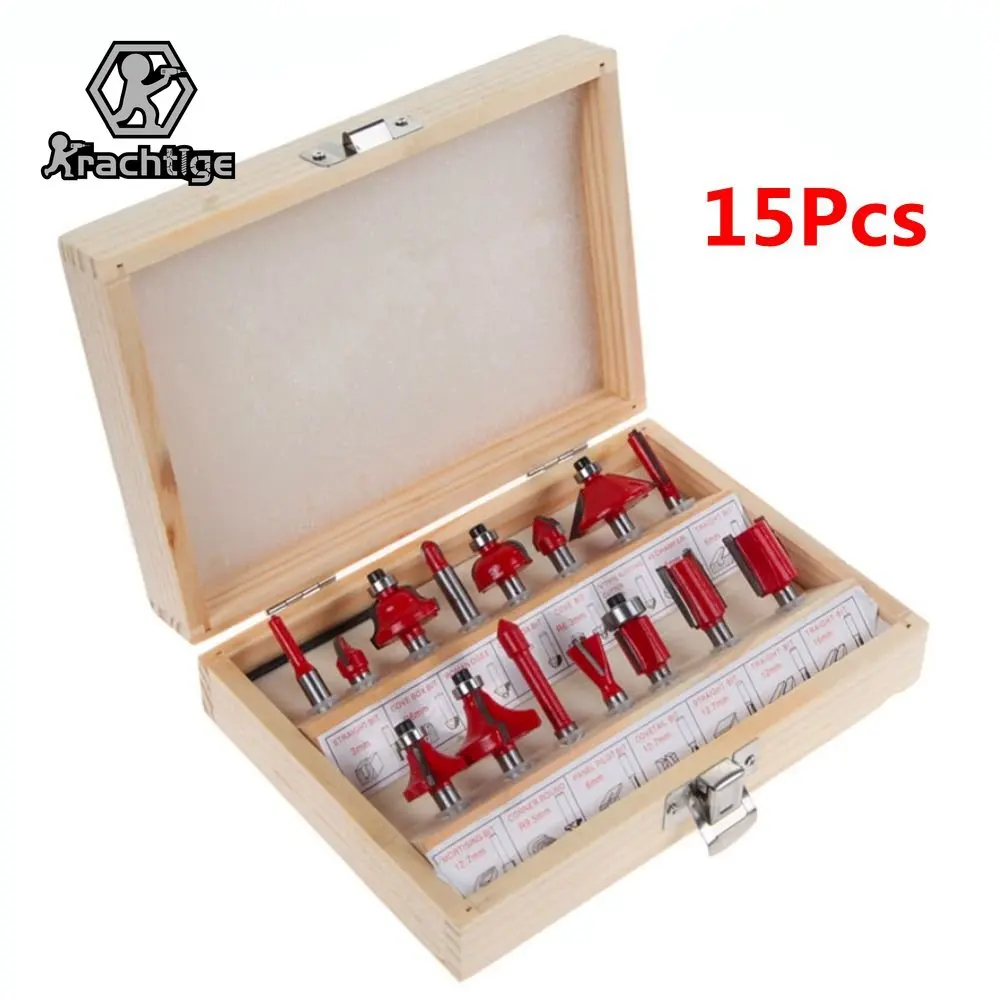 

15Pcs Router Bit Set Tungston Carbide Rotary Tool Wood Woodworking- 1/4 inch/1/2 inch Shank