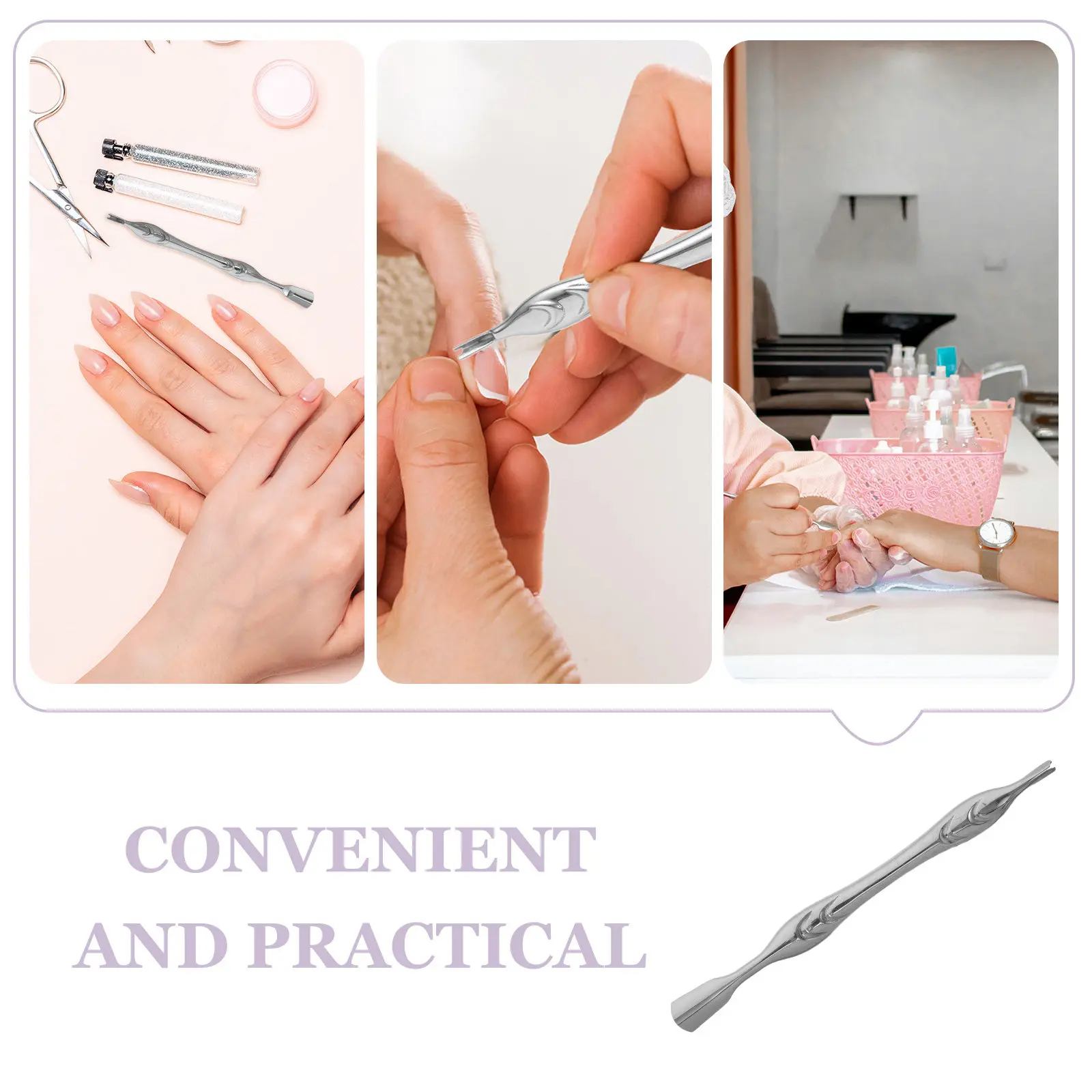Dual-Ended Stainless Steel Cuticle Pusher Fork Nail Care Tool Manicure Pedicure Nail Grooming Dead Skin Remover