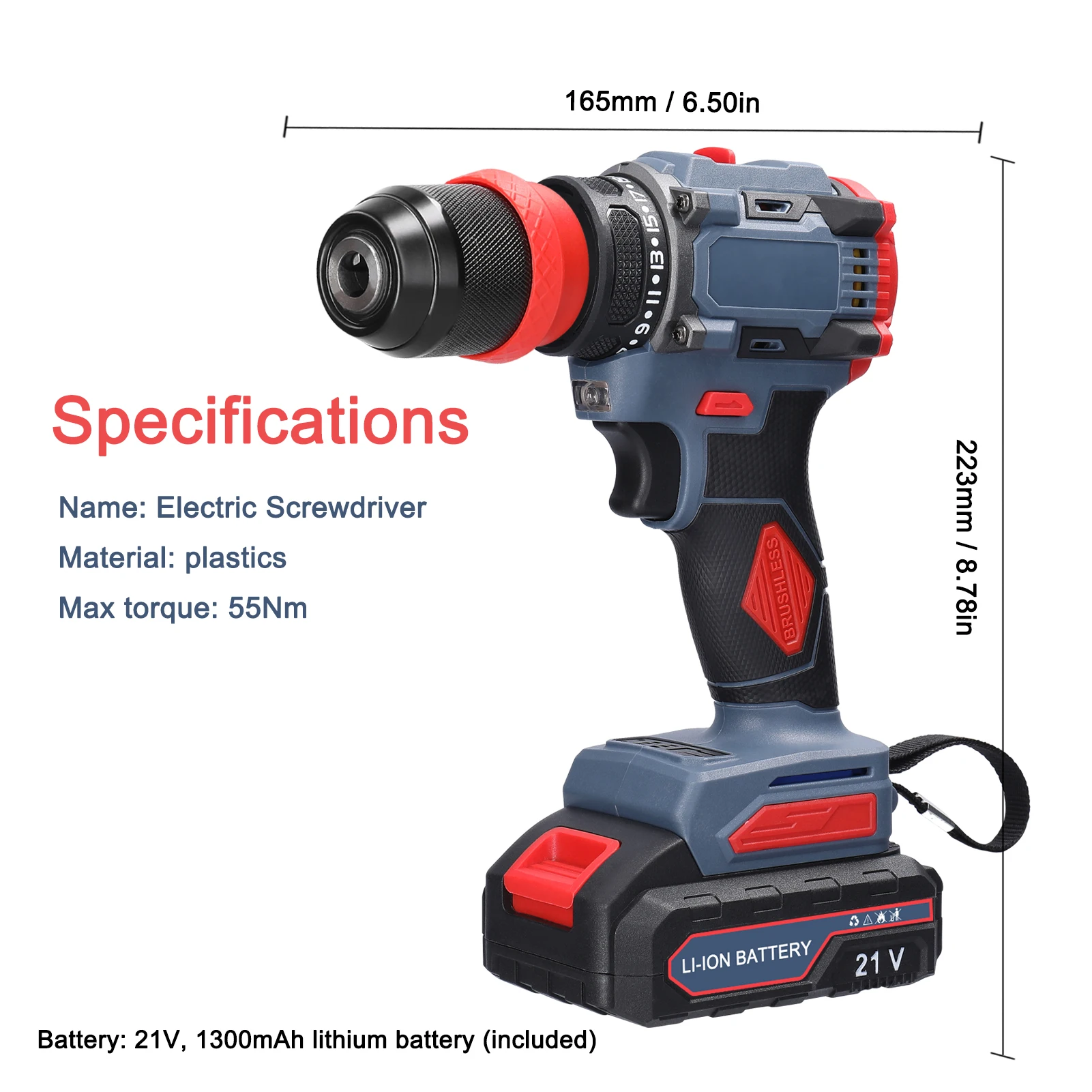 21/18/16,8 V 2in1 Elektroschrauber Lithium-Bohrmaschine 45/55 Nm Elektrowerkzeug Bürstenloser Motor Praktischer Schraubendreher für die Reparatur zu Hause – Detail 10