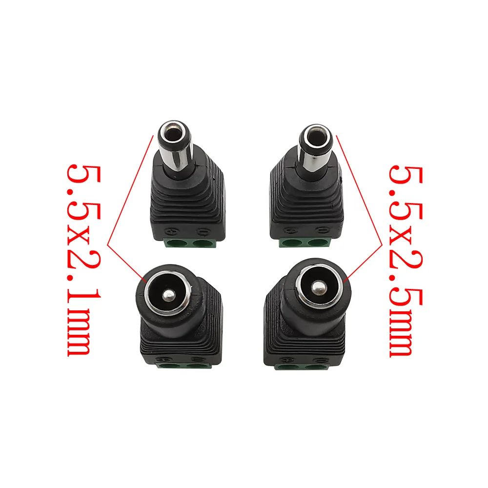 DC 12V Male Female Connectors 5.5x2.1mm / 5.5x2.5mm Power Plug Jacks Sockets Adapter Connector for CCTV Camera LED Light Strip
