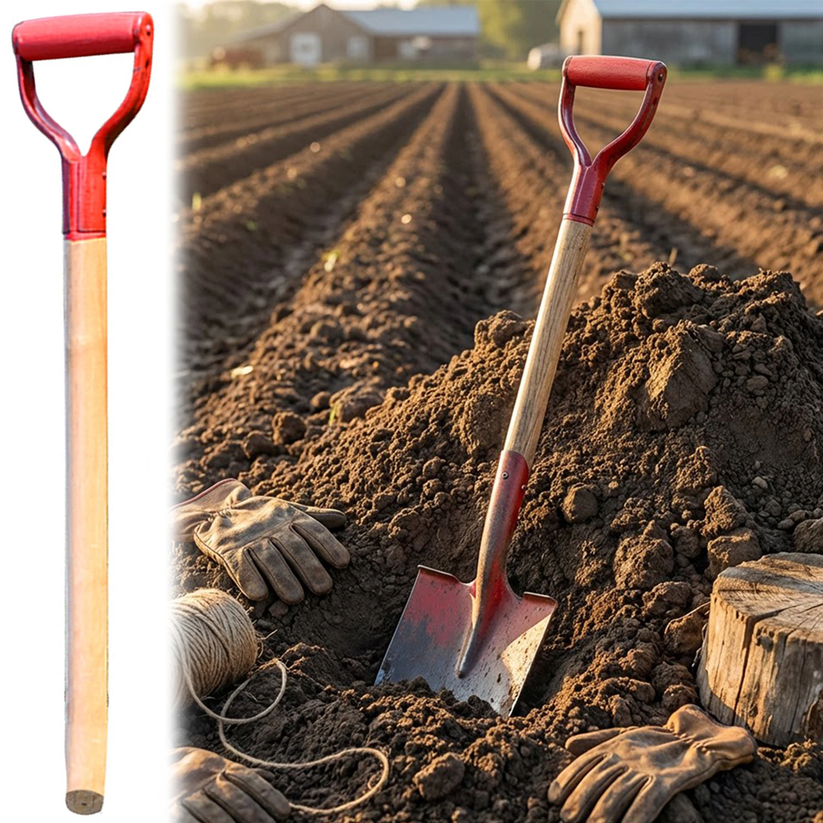 Wooden Shovel Handle Replacement,75cm Long T-Grip Spade Shaft Premium Thick Sold-Wood Replacement Handle For Shovel Spade Fork