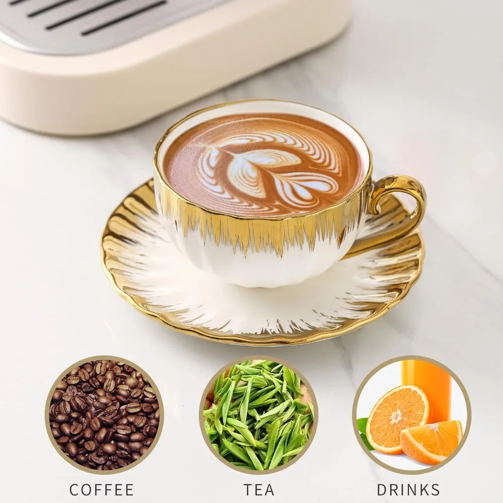 

Cappuccino Cups with Saucers, 7 oz Porcelain Double Espresso Cups Set, Ceramic Turkish Coffee Cups