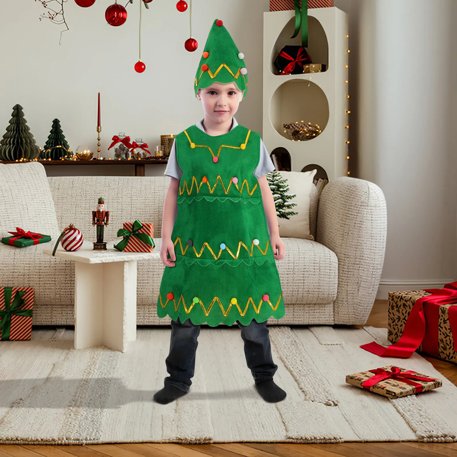 

Christmas Tree Costume Dress Hat Stretchy Holiday Party Outfit For Women Kids Masquerade Stage Show Costume Role Play Props