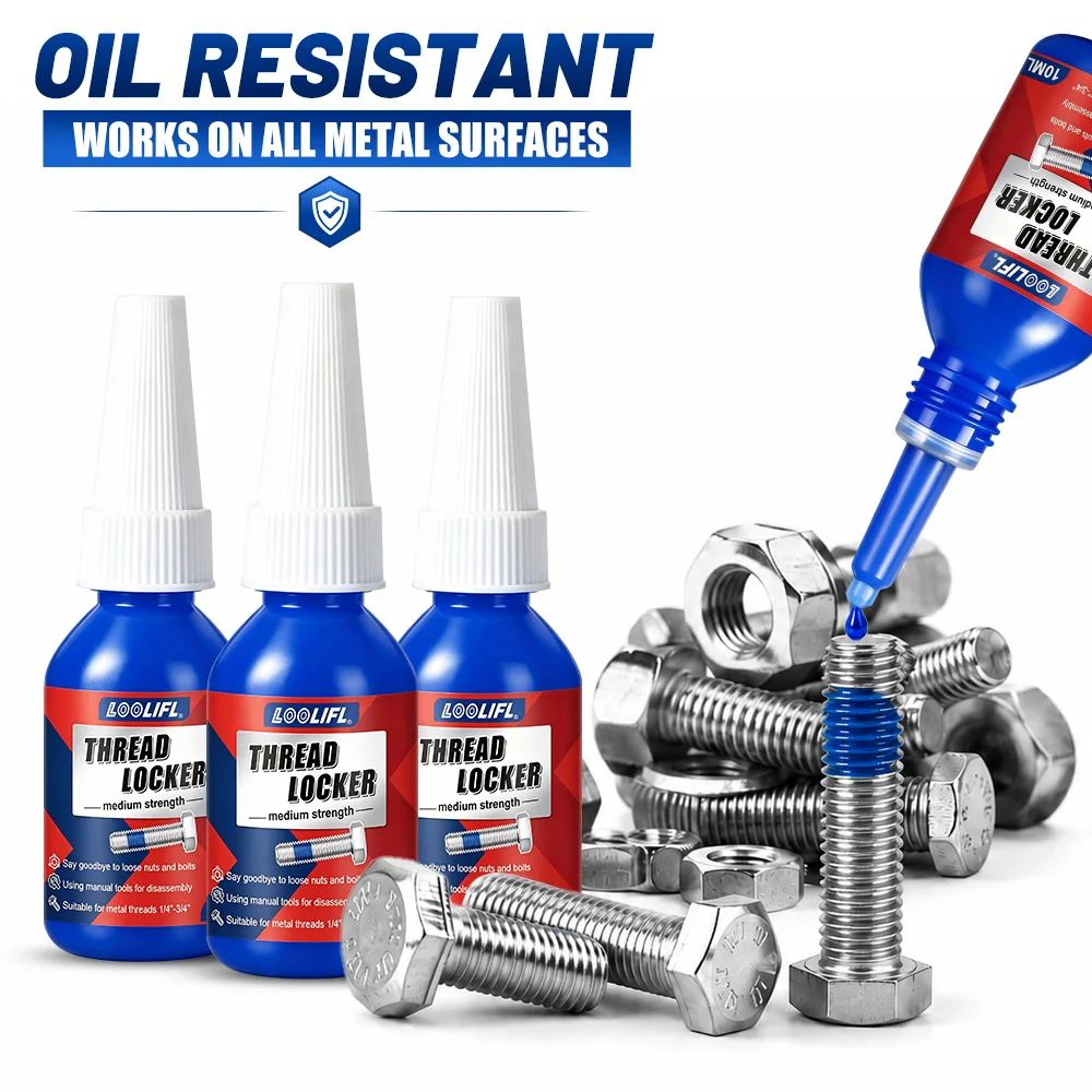 Loolifl-Blue-Threadlocker, a Screw Adhesive and Thread Locking Agent, Adopts Advanced Anaerobic Curing Technology, Quickly Hardens When Exposed to Metal, Provides Strong Locking and Anti-Vibration Properties. Oil-Resis