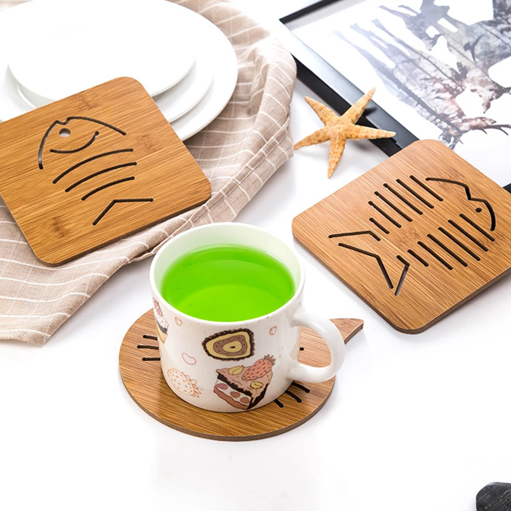 

6 Pcs Wood Coasters High Quality Craftsmanship Cup Mug Mat Round Kitchen Decorations Travel Home Office Bar