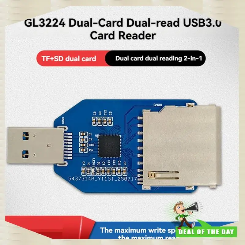 24시간 배송 미니 USB3.0 리더 모듈 SD+ TF 카드 슬롯 2-In-1 듀얼 카드 지원 온보드 GL3224 칩 읽기